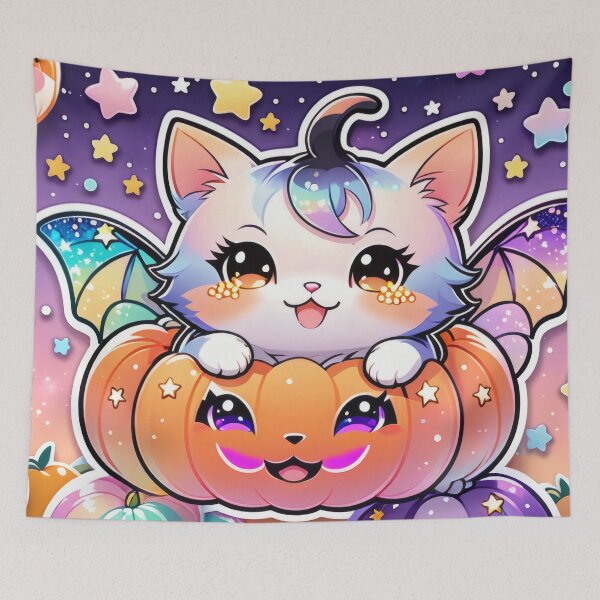 Item preview, Kawaii Pumpkin Cat – Cute Pastel Halloween Cat Sticker designed and sold by Visualynx.