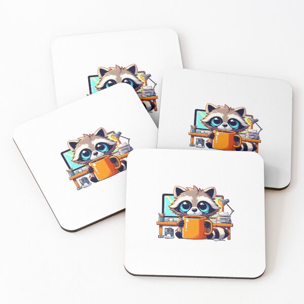 Item preview, Cute Tired Raccoon - Coffee & Deadline Mood designed and sold by REDLN.