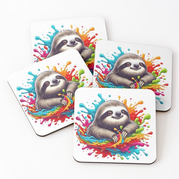 Item preview, Kawaii Rainbow Color Splash Sloth Art designed and sold by BigBlueArt.