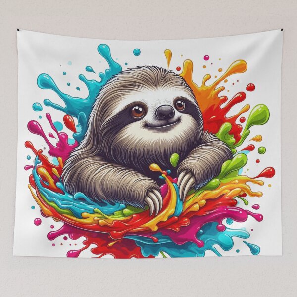 Item preview, Kawaii Rainbow Color Splash Sloth Art designed and sold by BigBlueArt.