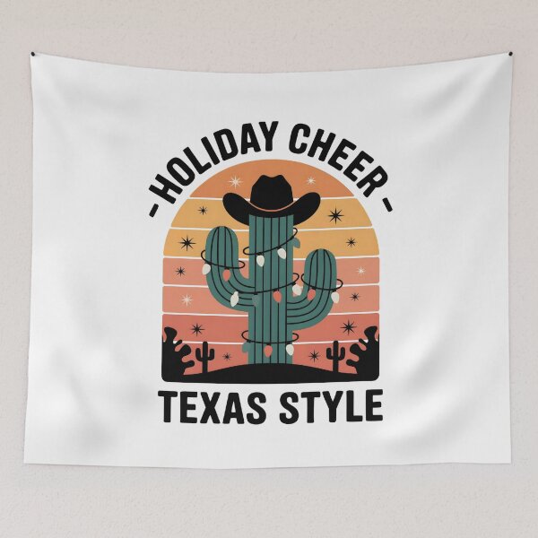 Item preview, Texas Holiday Cactus – Cowboy Hat & Christmas Lights (Retro Sunset) designed and sold by Happy'CLICK'.