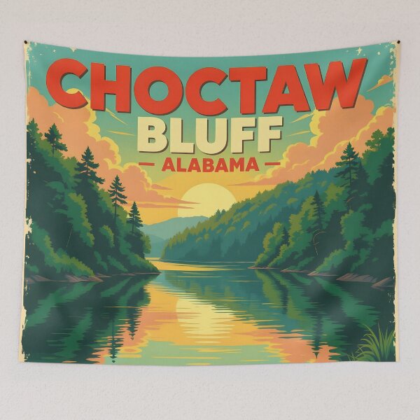 Item preview, Choctaw Bluff, Alabama, USA: Vintage-Style Painterly Travel Poster designed and sold by LSVart.