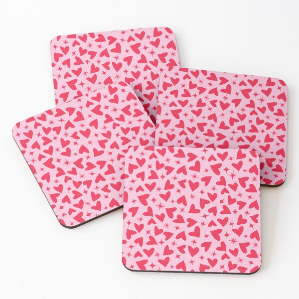 Item preview, Red hearts with retro atomic starbursts on pink  designed and sold by Yasminepatterns .