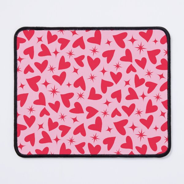 Item preview, Red hearts with retro atomic starbursts on pink  designed and sold by Yasminepatterns .