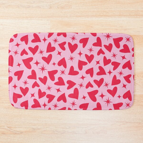 Item preview, Red hearts with retro atomic starbursts on pink  designed and sold by Yasminepatterns .