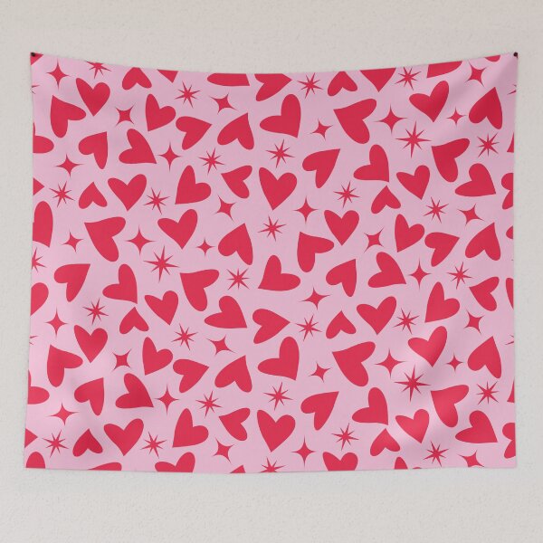 Item preview, Red hearts with retro atomic starbursts on pink  designed and sold by Yasminepatterns .