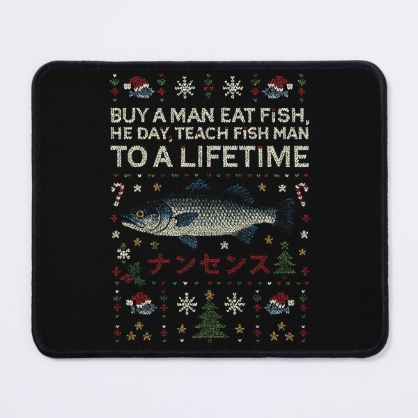 Item preview, Buy a Man Eat Fish Ugly Christmas Sweater, Funny Fish Quote Meme Holiday Sweatshirt, Humorous Xmas Jumper Gift designed and sold by CARBONARA LLC..