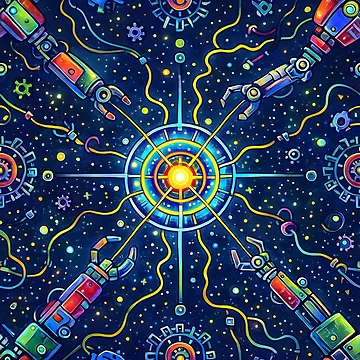 Artwork thumbnail, Cosmic Robotics Storm — Neon Tech Pattern by InNyutLab