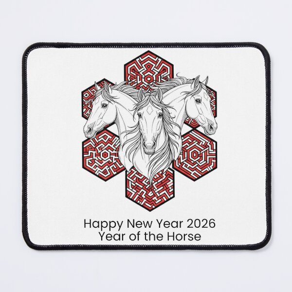 Item preview, Happy New Year 2026 Horse Art | Year of the Horse Graphic T-Shirt | Red Maze Geometric Zodiac Design designed and sold by loccotown168.