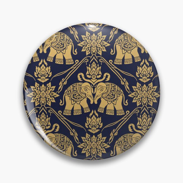 Item preview, Luxury Golden Thai Elephant & Lotus Pattern on Navy Blue designed and sold by MyEz Style.