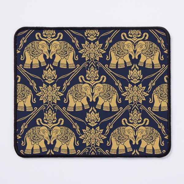 Item preview, Luxury Golden Thai Elephant & Lotus Pattern on Navy Blue designed and sold by MyEz Style.