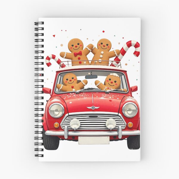 Item preview, Festive gingerbread people joyfully riding in a red car with candy canes during the holiday season designed and sold by SpaceartLilu.