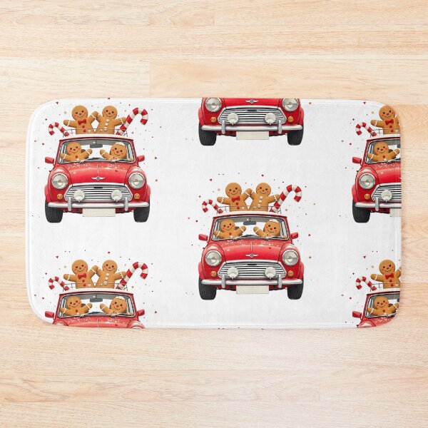 Item preview, Festive gingerbread people joyfully riding in a red car with candy canes during the holiday season designed and sold by SpaceartLilu.