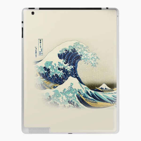 The Great Wave off Kanagawa by Japanese ukiyo-e artist Hokusai beige natural Hiroshige organic beige cream background nature painting HD HIGH QUALITY iPad Skin
