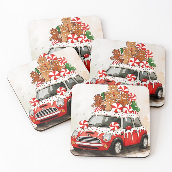 Item preview, Festive gingerbread people joyfully riding in a red car with candy canes during the holiday season designed and sold by SpaceartLilu.