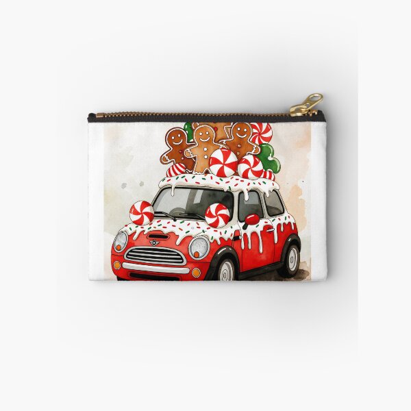 Item preview, Festive gingerbread people joyfully riding in a red car with candy canes during the holiday season designed and sold by SpaceartLilu.