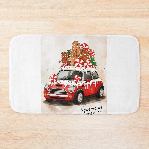 Item preview, Festive gingerbread people joyfully riding in a red car with candy canes during the holiday season designed and sold by SpaceartLilu.