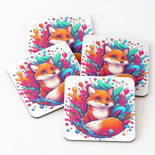 Item preview, Kawaii Rainbow Color Splash Fox Illustration designed and sold by BigBlueArt.