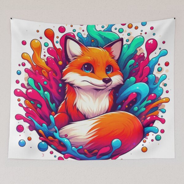 Item preview, Kawaii Rainbow Color Splash Fox Illustration designed and sold by BigBlueArt.