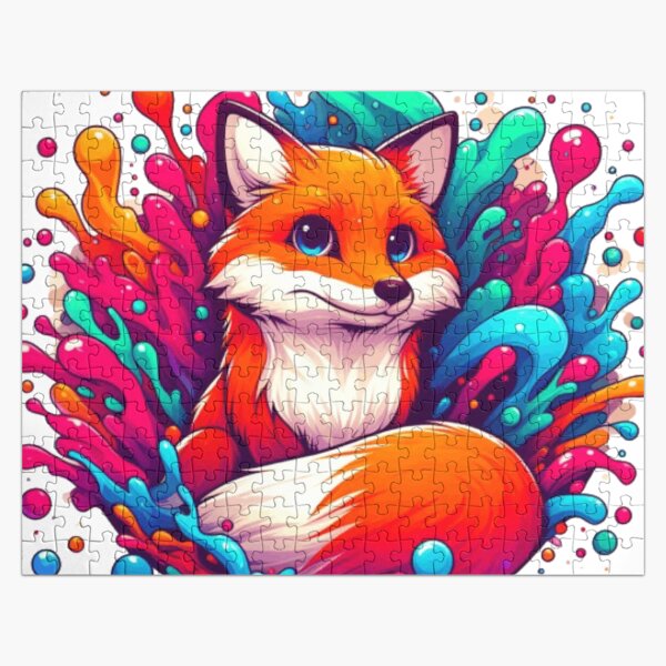 Item preview, Kawaii Rainbow Color Splash Fox Illustration designed and sold by BigBlueArt.