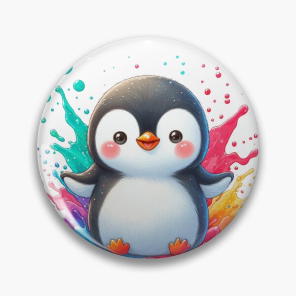 Item preview, Kawaii Rainbow Paint Splash Penguin Illustration designed and sold by BigBlueArt.