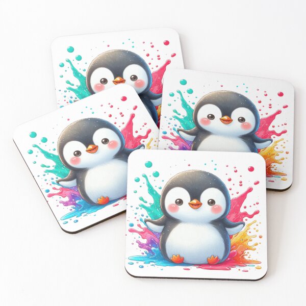 Item preview, Kawaii Rainbow Paint Splash Penguin Illustration designed and sold by BigBlueArt.
