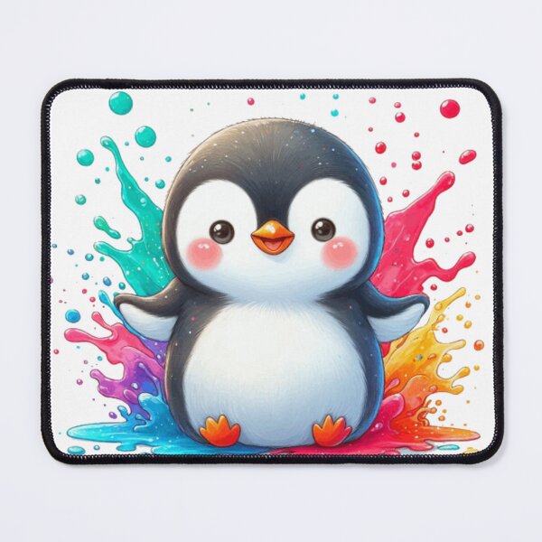 Item preview, Kawaii Rainbow Paint Splash Penguin Illustration designed and sold by BigBlueArt.