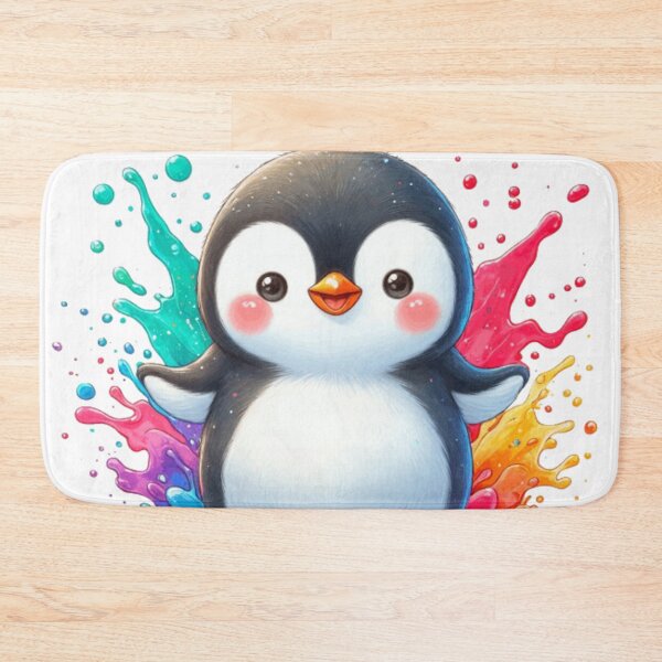 Item preview, Kawaii Rainbow Paint Splash Penguin Illustration designed and sold by BigBlueArt.