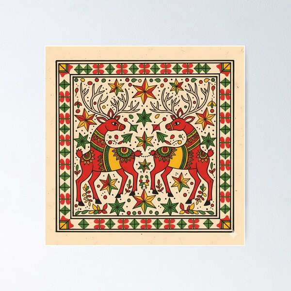 Item preview, “Festive Reindeer in Madhubani Style” designed and sold by digisetumedia.