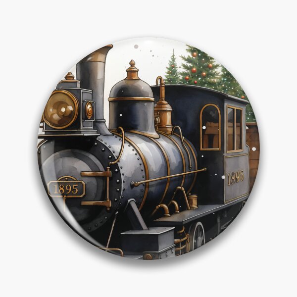 Item preview, Vintage steam train delivering holiday cheer through snowy landscape with evergreen trees designed and sold by SpaceartLilu.