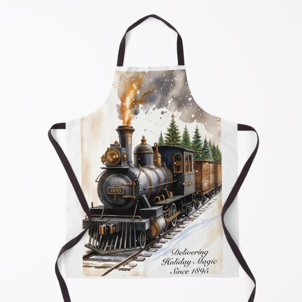Item preview, Vintage steam train delivering holiday cheer through snowy landscape with evergreen trees designed and sold by SpaceartLilu.