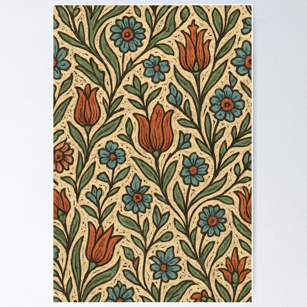Item preview, Iznik Mediterranean Folk Floral Tapestry – Ceramic Tulips designed and sold by Artsy-With.