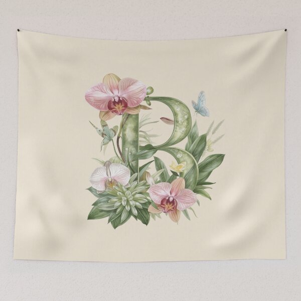Item preview, Elegant Botanical Letter B Monogram – Floral Orchid & Butterfly Illustration | Nature-Inspired Aesthetic Decor designed and sold by AmenAlways.