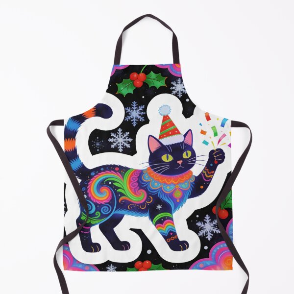 Item preview, Psychedelic Christmas Black Cat | Maximalist Holiday Art Print | Neon Folk Art Festive Kitty Decoration designed and sold by Cherrydora.
