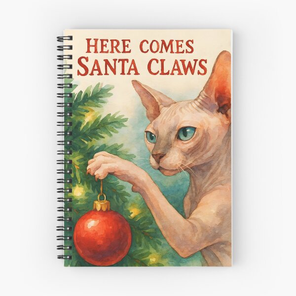 Item preview, Here Comes Santa Claws – Sphynx Cat Watercolor Christmas Pun designed and sold by EmeraldeaDesign.