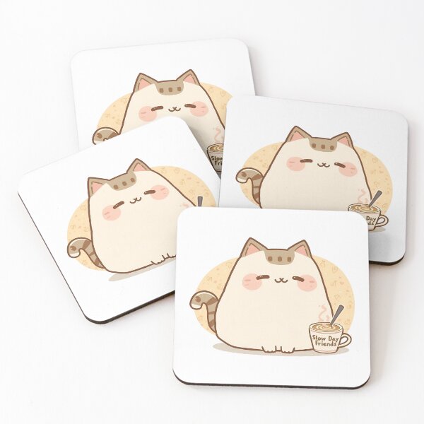 Item preview, Chubby Cozy Café Cat Spinning Spoon Gently in Cup | Slow Day Friends Aesthetic Illustration designed and sold by SlowDayFriends.