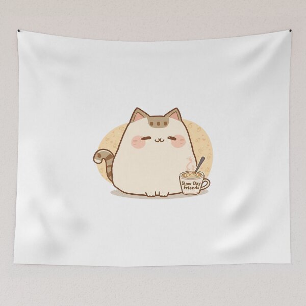 Item preview, Chubby Cozy Café Cat Spinning Spoon Gently in Cup | Slow Day Friends Aesthetic Illustration designed and sold by SlowDayFriends.
