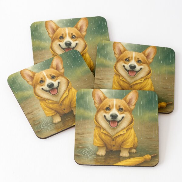 Item preview, Cute Corgi in Yellow Raincoat – Good Day Rainy Illustration designed and sold by Darlin8888.