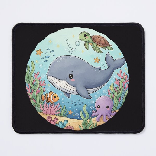 Item preview, Kawaii Undersea Friends: Cute Watercolor Whale, Octopus & Turtle Digital Art designed and sold by Christian Adieze.