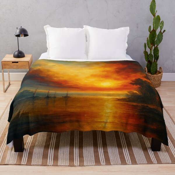 Item preview, Twilight Voyage Fiery Sunset and Calm Lake with Sailboats designed and sold by Joey Santiago.