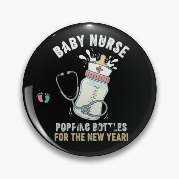 Aperçu de l'œuvre Bébé infirmière qui fait sauter les bouteilles pour le Nouvel An - Design amusant créée et vendue par RNTStudio.