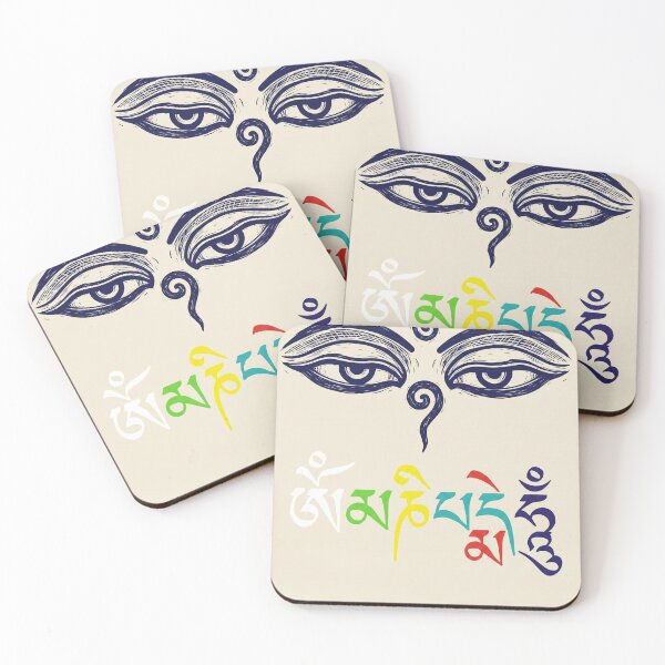Item preview, Buddha Wisdom Eyes & Om Mani Padme Hum Mantra | Tibetan Spiritual Woodcut Art designed and sold by samyam.