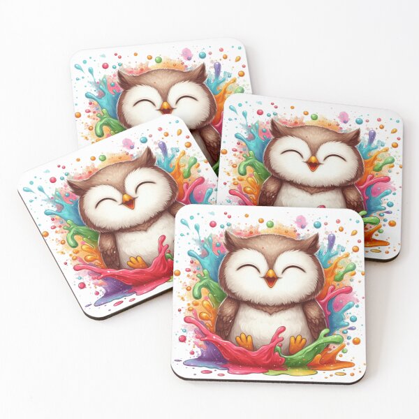 Item preview, Kawaii Rainbow Paint Splash Owl Illustration designed and sold by BigBlueArt.