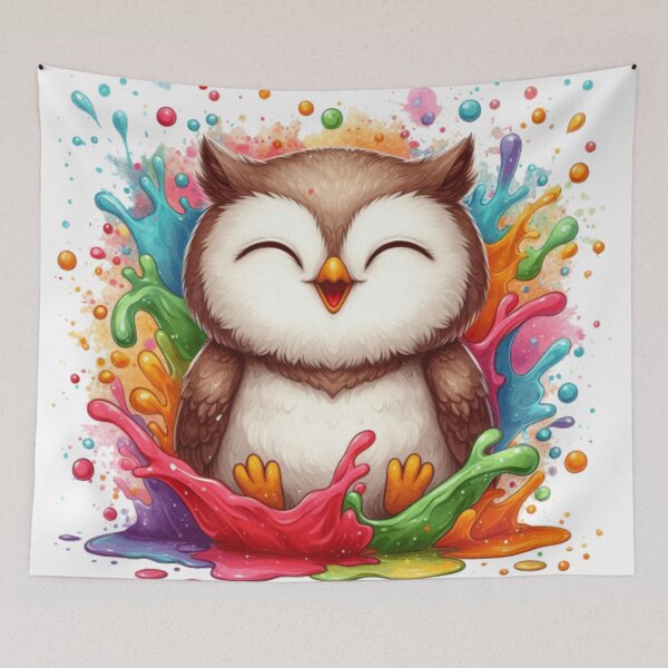 Item preview, Kawaii Rainbow Paint Splash Owl Illustration designed and sold by BigBlueArt.