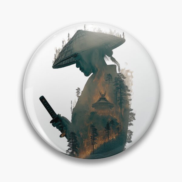 Item preview, Samurai Double Exposure – Burning Forest Warrior Fantasy Artwork designed and sold by MythologyRealm.