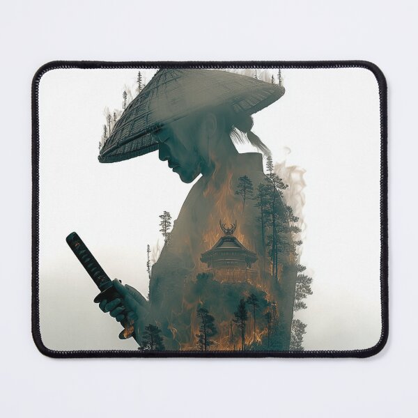 Item preview, Samurai Double Exposure – Burning Forest Warrior Fantasy Artwork designed and sold by MythologyRealm.