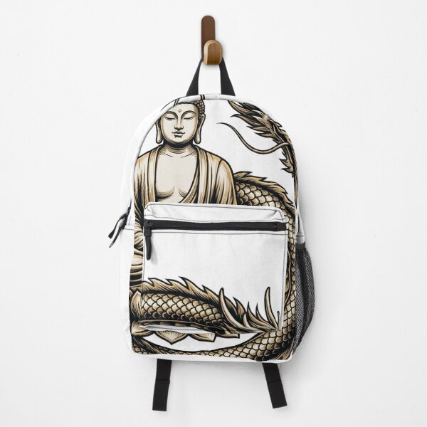 Artikelvorschau, Meditierender Buddha, umgeben von einem Drachen – Zen-Lotus-Linienkunst-T-Shirt | Asiatisches Drachen- und Buddha-T-Shirt | Minimalistisches Gold auf Schwarz/Creme (Boutique) entworfen und verkauft von samyam.