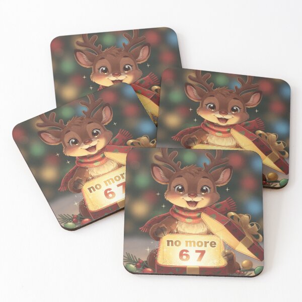 Item preview, Cute Reindeer Opening Christmas Gift – “No More 6 7” Ai Generated Art designed and sold by GreaterVibePOD.