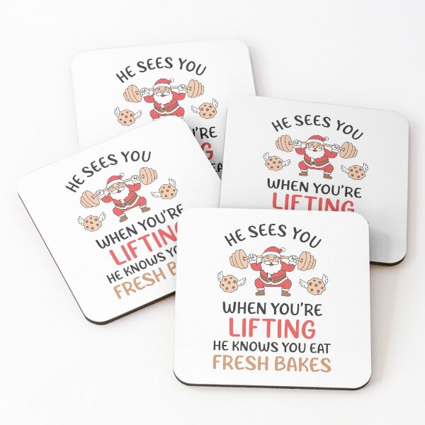 Item preview, He Sees You When You’re Lifting - Funny Santa Barbell Squat and Christmas Cookie Lover Design designed and sold by Brogress Project.