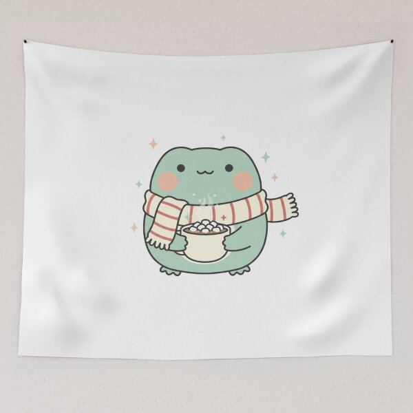 Item preview, Pastel Kawaii Frog With Scarf & Hot Chocolate, Christmas Design designed and sold by BloodMoonDesigns.
